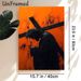 Jesus Carrying Cross Painting Poster, Dramatic Dark Silhouette With Vibrant Textured Orange Backdrop Poster, Meaningful Religious Spiritual Decor_maomaolike.com