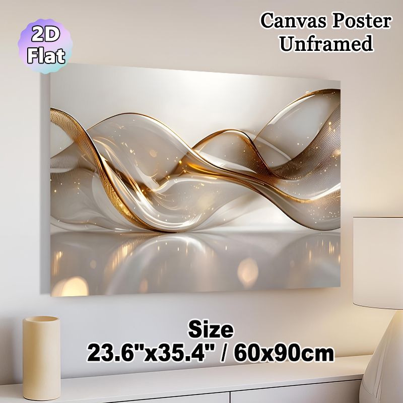 Abstract Fluid Curve Painting Poster, Luxury Glossy Wavy Shape With Golden Accents Poster, Elegant Modern Decor Suitable For Living Room, Office_maomaolike.com