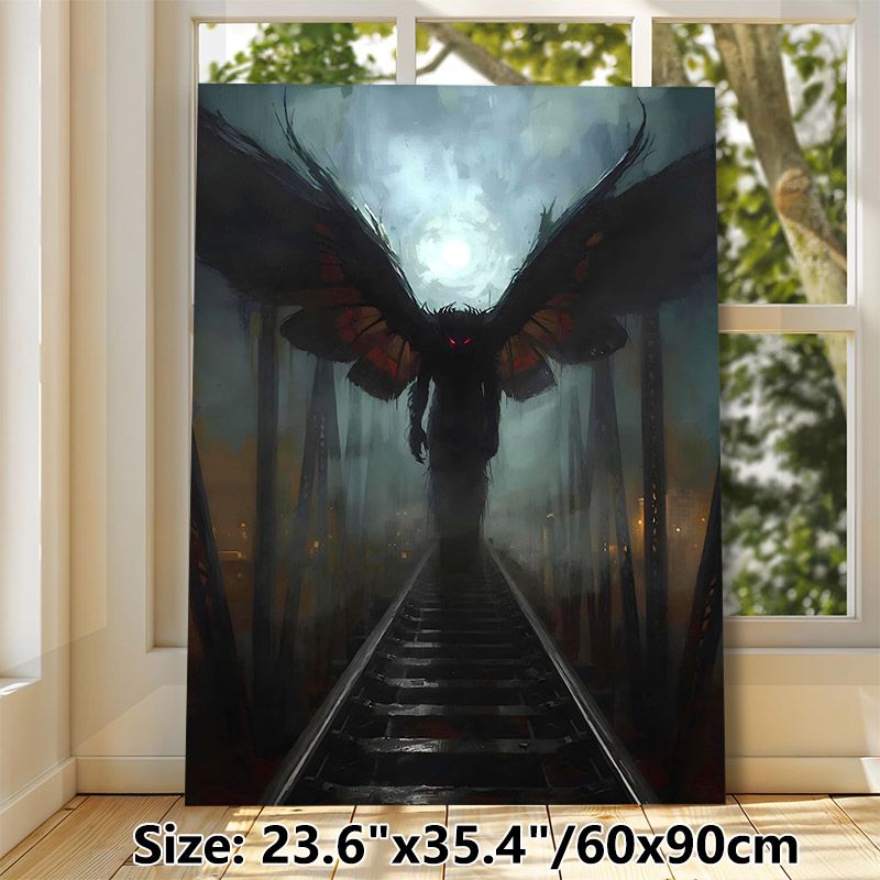 Mothman Themed Painting Poster, Dark Gothic Shadowy Winged Creature Poster, Spooky Atmospheric Artwork With Glowing Red Eyes, Ideal For Home Wall_maomaolike.com