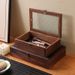 Classical Begonia Glass Wooden Storage Jewelry Gift Packaging Dustproof Flip Cover Desktop Organizer Box_maomaolike.com