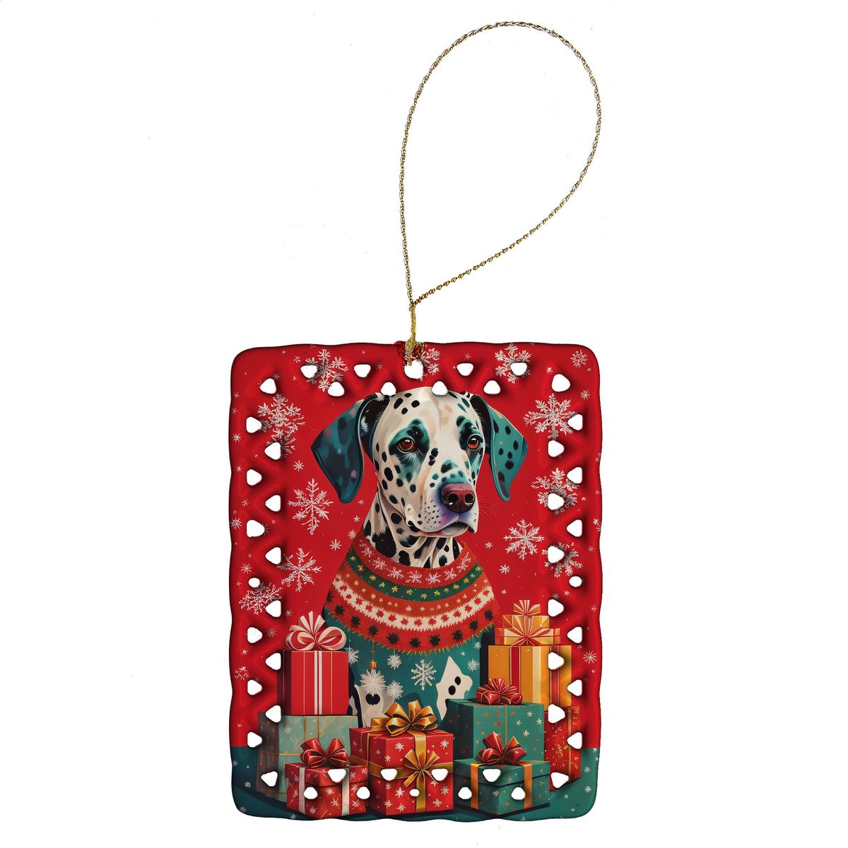 Dalmatian Holiday Christmas Porcelain Ornament Christmas Tree Hanging Decorations For Home Christmas Holiday, Rectangle, Gift, Multicolor_maomaolike.com