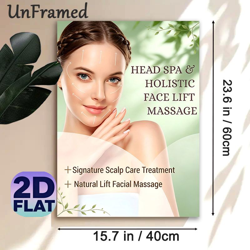 Head Spa & Holistic Face Lift Massage Painting Poster, Fresh Botanical-accented Facial Massage Guide Poster, Clear Massage Direction Reference For Spa_maomaolike.com