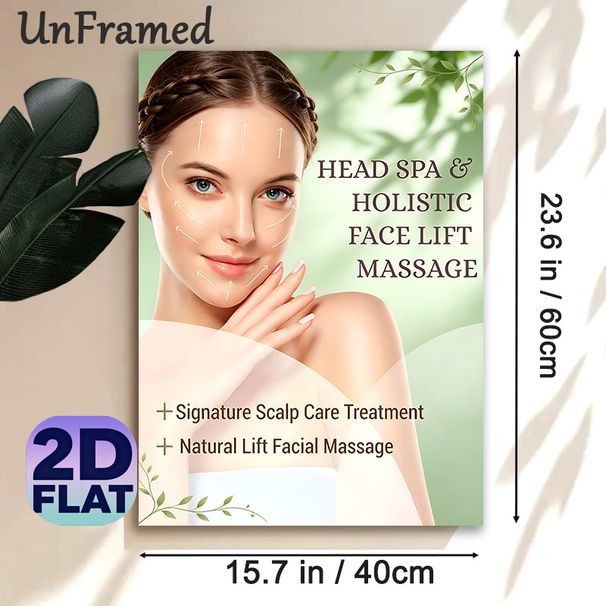 Head Spa & Holistic Face Lift Massage Painting Poster, Fresh Botanical-accented Facial Massage Guide Poster, Clear Massage Direction Reference For Spa_maomaolike.com
