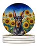 Doberman Pinscher In Sunflowers Large Sandstone Coasters Pack Of 4 Absorbent Round Coasters Decor Gifts For Men Or Women, 4 In, Multicolor_maomaolike.com