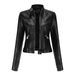 New-style leather jacket women's short jacket spring and autumn vertical collar women's leather jacket cross-border thin-style leather jacket_maomaolike.com