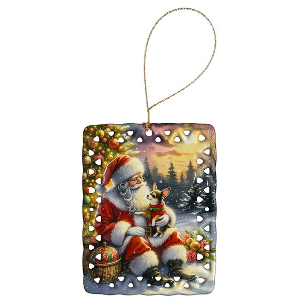 Chihuahua And Santa Claus Porcelain Ornament Christmas Tree Hanging Decorations For Home Christmas Holiday, Rectangle, Gift, Multicolor_maomaolike.com
