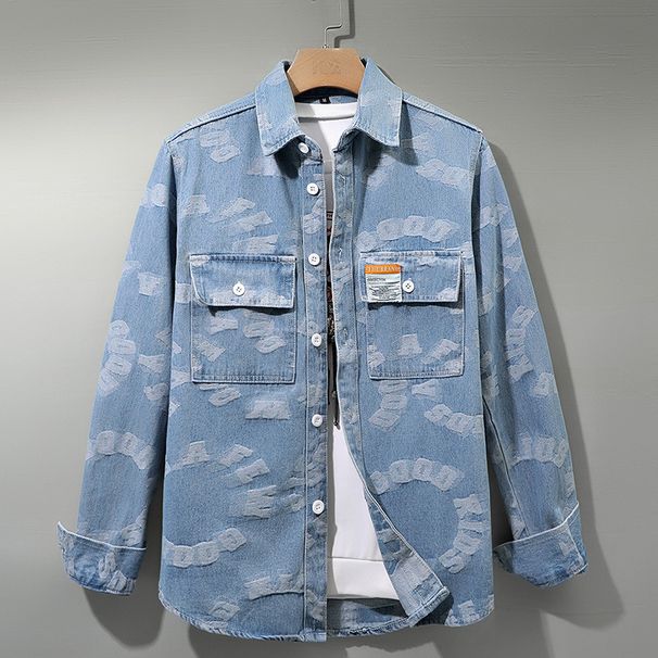 2024New retro color woven jacquard shirt jacket, men's loose casual personalized style long sleeved denim shirt_maomaolike.com
