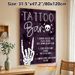 Halloween Tattoo Bar Painting Poster, Dark Purple Watercolor-style Poster, Features Clear Temporary Tattoo Application Steps, Suitable For Halloween_maomaolike.com