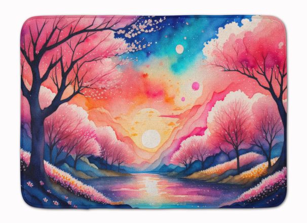 Cherry Blossom In Color Memory Foam Kitchen Mat Machine Washable Anti-Fatigue Mat Cushion Comfort Bath Mat Or Kitchen Rug_maomaolike.com