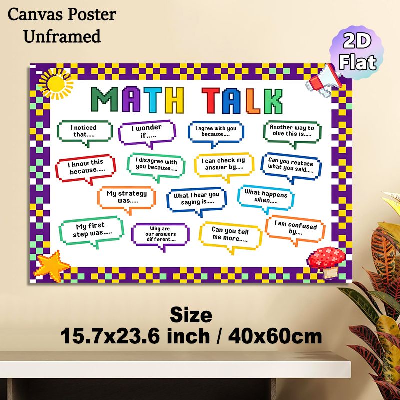 Math Talk Themed Painting Poster, Vibrant Pixel-style Math Dialogue Prompt Poster, Facilitates Structured Math Conversations, Suitable For Classroom_maomaolike.com