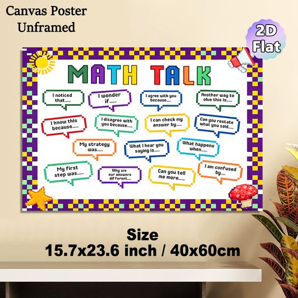 Math Talk Themed Painting Poster, Vibrant Pixel-style Math Dialogue Prompt Poster, Facilitates Structured Math Conversations, Suitable For Classroom_maomaolike.com