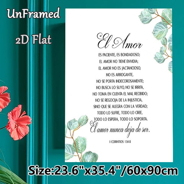 Spanish Bible Verse (1 Corinthians 13:4-8) Painting Poster, Soft Watercolor Eucalyptus Accent Poster, Meaningful Love-themed Script Design, Ideal For_maomaolike.com
