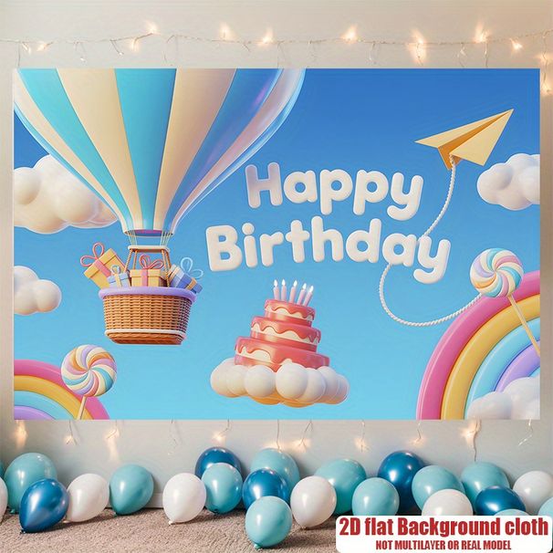 Hot Air Balloon Birthday Party Banner - 2D Flat Polyester Backdrop, Wall Hanging Photo Props, Party Decor_maomaolike.com