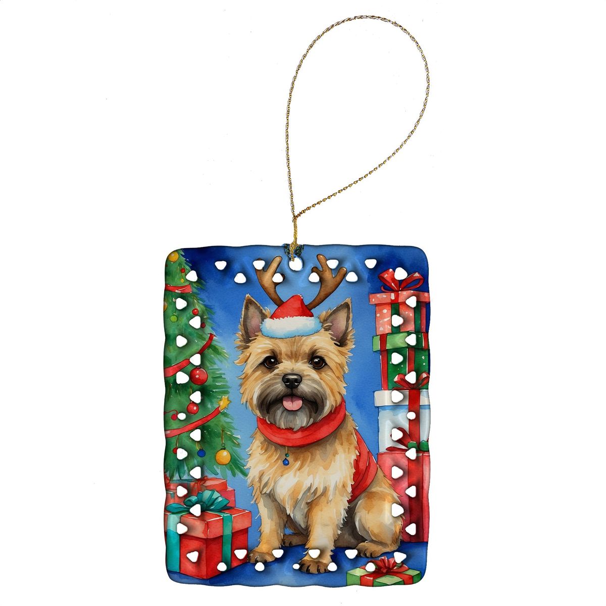 Cairn Terrier Christmas Reindeer Porcelain Ornament Christmas Tree Hanging Decorations For Home Christmas Holiday, Rectangle, Gift, Multicolor_maomaolike.com