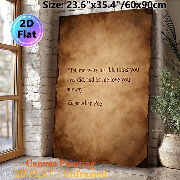 Edgar Allan Poe Quote Painting Poster, Vintage Aged Parchment-style Poster, Meaningful Love Quote Wall Art For Bedroom, Study Space_maomaolike.com