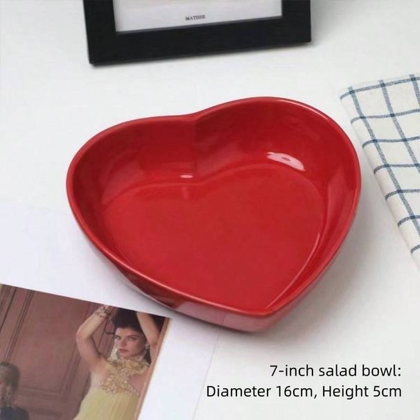 Romantic Heart-Shaped Porcelain Salad Bowl - 22cm Red Valentines Serving Dish | Instagrammable Food Presentation | Unique Gift For Her_maomaolike.com