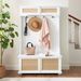 Clothes Hanger Hall Tree Storage Bench Shoe Rack For Entryway, Hall Tree With Bench And Shoe Storage, Hall Tree Entryway Bench With Rattan Door White, 40.16"W*18.58"D*64.17"H_maomaolike.com