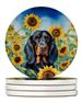 Gordon Setter In Sunflowers Large Sandstone Coasters Pack Of 4 Absorbent Round Coasters Decor Gifts For Men Or Women, 4 In, Multicolor_maomaolike.com