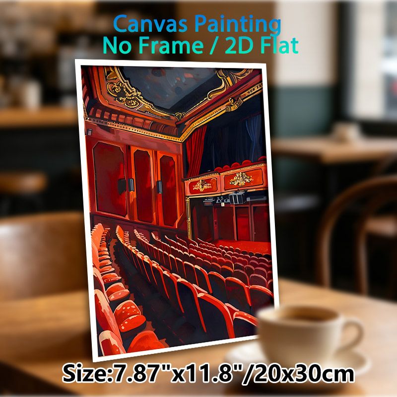 Vintage Theater Auditorium Painting Poster, Rich-toned Classic Ornate Theater Interior Poster, Elegant Nostalgic Decor Ideal For Home Theater, Living_maomaolike.com