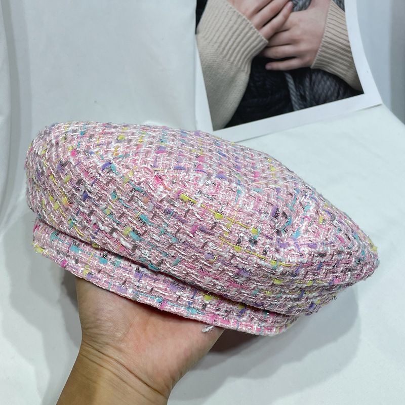 Hot Sale 2024 New little fragrant pink beret sweet cute tweed knit painter Fashion French travel visor Bud hat_maomaolike.com