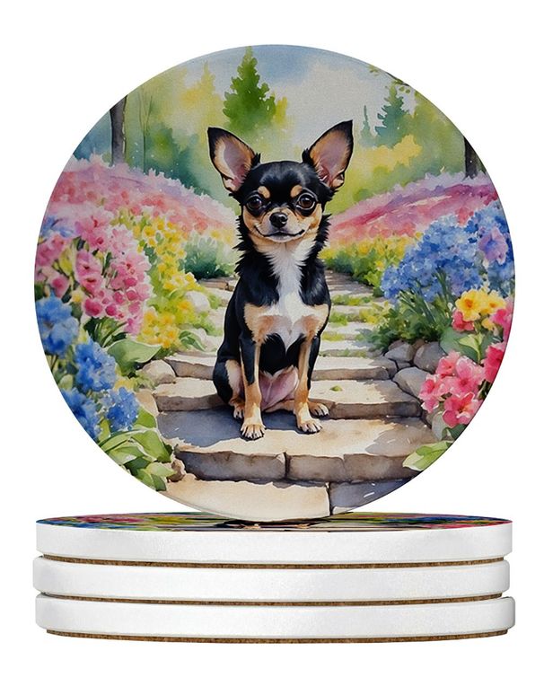 Chihuahua Spring Path Large Sandstone Coasters Pack Of 4 Absorbent Round Coasters Decor Gifts For Men Or Women, 4 In, Multicolor_maomaolike.com
