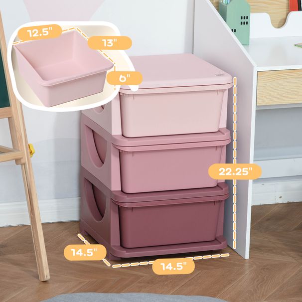 3 Tier Kids Storage Unit, 3 Drawer Chest Toy Organizer Plastic Bins For Kids Bedroom Nursery Kindergarten Living Room For Boys Girls Toddlers, Pink_maomaolike.com
