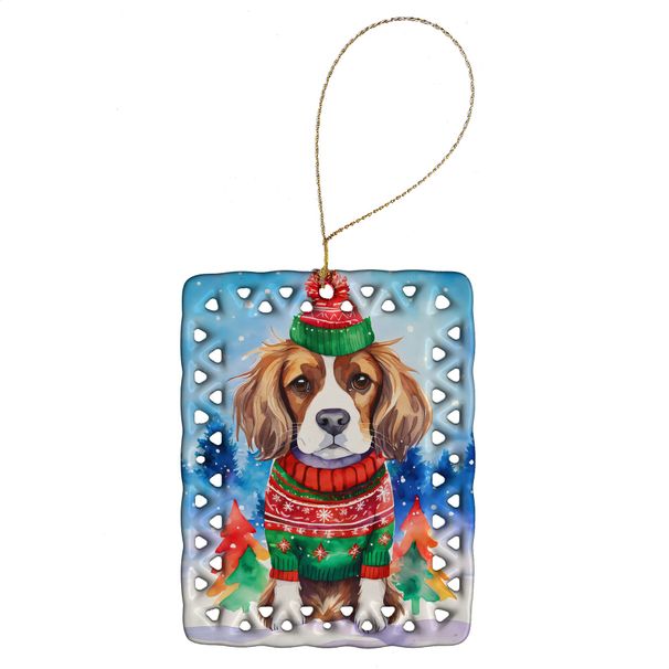 Cavalier Spaniel Christmas Porcelain Ornament Christmas Tree Hanging Decorations For Home Christmas Holiday, Rectangle, Gift, Multicolor_maomaolike.com