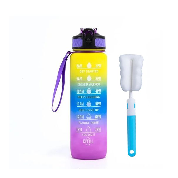 1L Straw 32oz Bottle With Time Marker Motivational Tritan, Bpa Free Leak Proof Water Cup With Brush_maomaolike.com