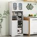 58.5 Inch Freestanding Linen Bathroom Storage Cabinet With Frost Glass Doors_maomaolike.com