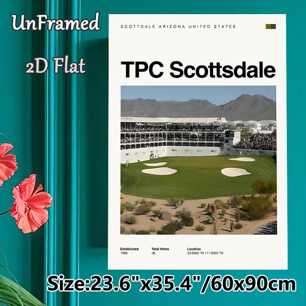 TPC Scottsdale Golf Course Painting Poster, Vibrant Realistic Golf Tournament Venue Scene Poster, Captures Lively Tournament Atmosphere, Ideal For_maomaolike.com