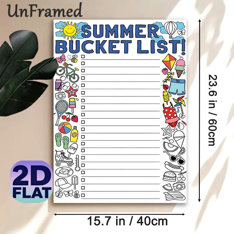 Summer Bucket List Painting Poster, Vibrant Hand-drawn Summer Elements Poster, Functional Checklist To Organize Summer Plans, Suitable For Home And_maomaolike.com