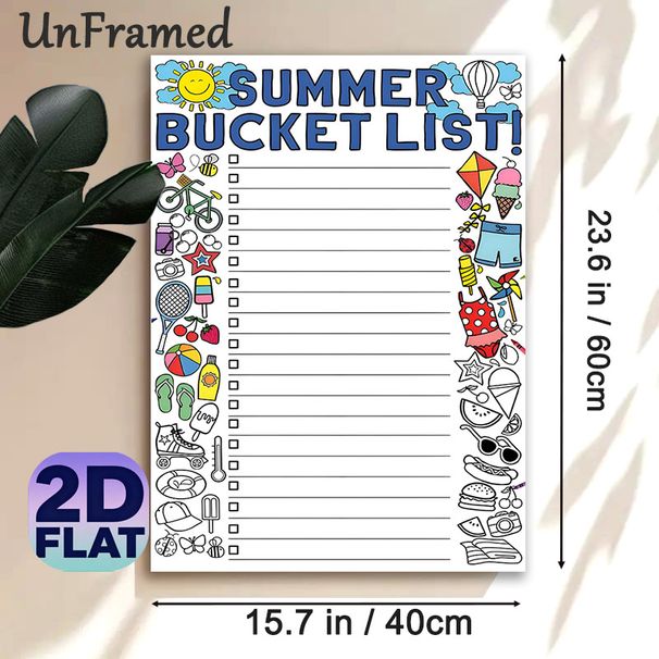Summer Bucket List Painting Poster, Vibrant Hand-drawn Summer Elements Poster, Functional Checklist To Organize Summer Plans, Suitable For Home And_maomaolike.com