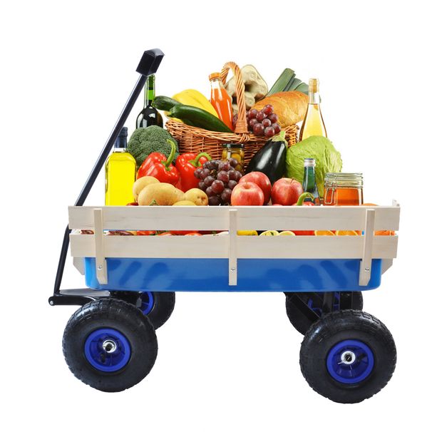 Outdoor Wagon All Terrain Pulling Wood Railing Air Tires Garden Cart_maomaolike.com