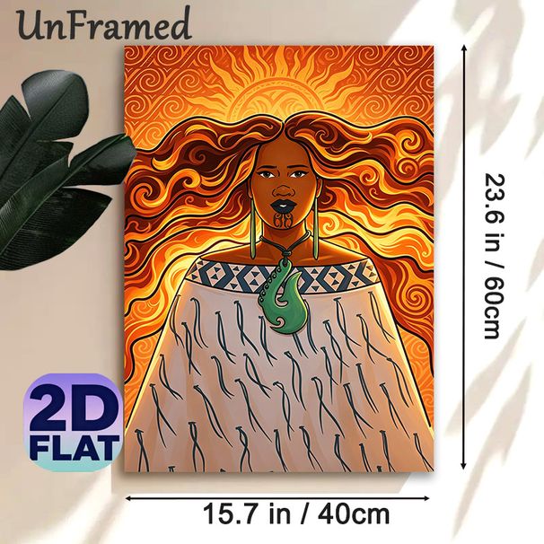 Indigenous Polynesian Themed Painting Poster, Vibrant Warm-toned Stylized Ethnic Female Figure Poster, Unique Cultural Art Piece Ideal For Living_maomaolike.com