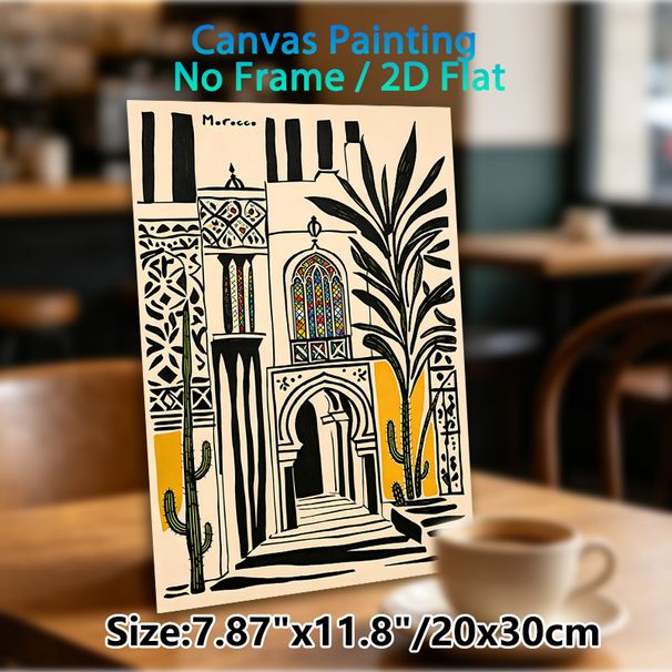 Moroccan Architecture Painting Poster, Vibrant Bohemian-style Moroccan Archway With Stained Glass & Desert Plants Poster, Exotic Cultural Decor Ideal_maomaolike.com