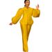 Women's Clothing solid color puff sleeve top wide leg trousers two piece suit women's fashion suit_maomaolike.com