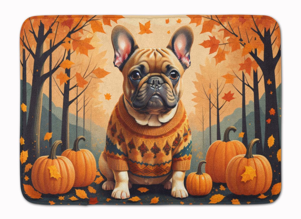 Fawn French Bulldog Fall Memory Foam Kitchen Mat Machine Washable Anti-Fatigue Mat Cushion Comfort Bath Mat Or Kitchen Rug_maomaolike.com