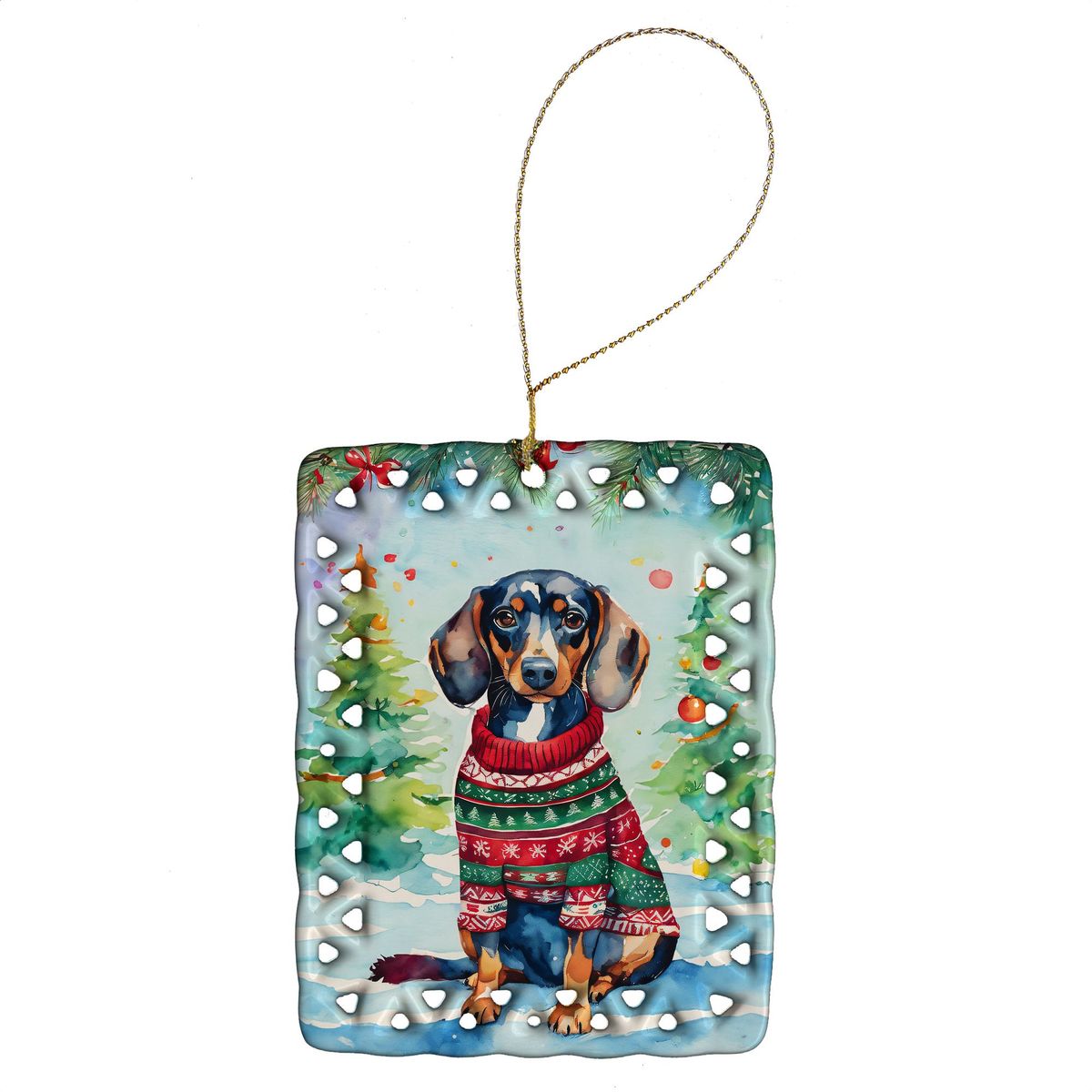 Dachshund Christmas Porcelain Ornament Christmas Tree Hanging Decorations For Home Christmas Holiday, Rectangle, Gift, Multicolor_maomaolike.com