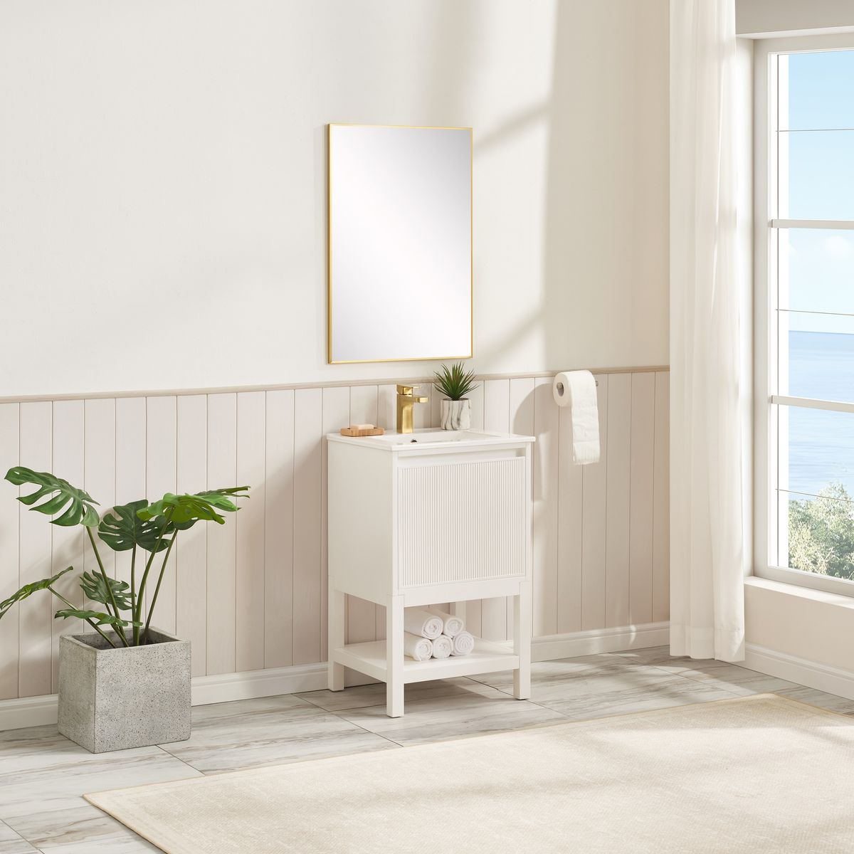 20 Inch Solid Wood Pre-assembled Bathroom Vanity With Adjustable Shelf --White_maomaolike.com