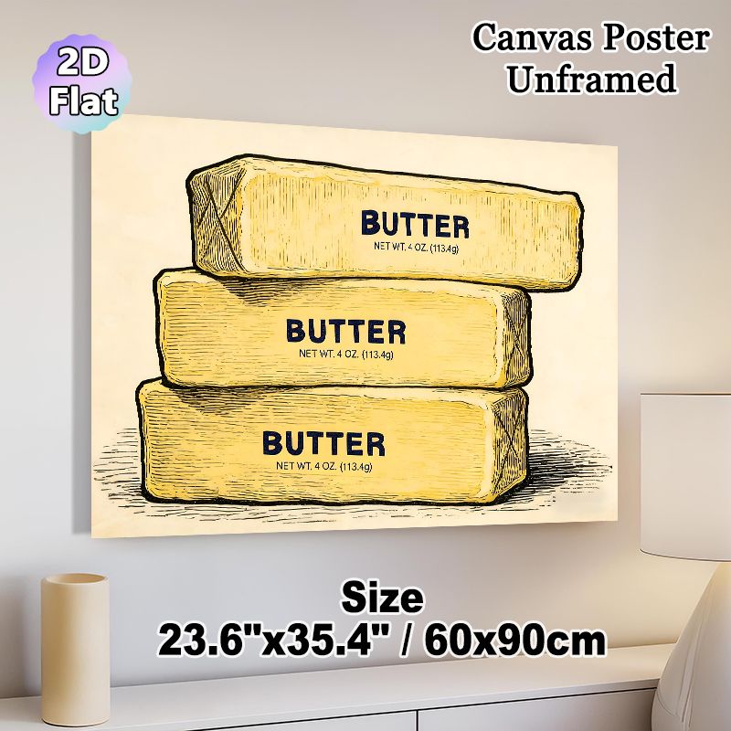 Butter Themed Painting Poster, Vintage Hand-drawn Stacked Butter Bars Poster, Warm-toned Retro Design, Ideal Decor For Kitchen And Dining Area_maomaolike.com
