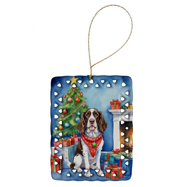 English Springer Spaniel Christmas Reindeer Porcelain Ornament Christmas Tree Hanging Decorations For Home Christmas Holiday, Rectangle, Gift, Multicolor_maomaolike.com