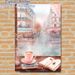 Cozy Window Coffee & Misty Urban Street Painting Poster, Soft Watercolor-style Poster, Warm Tranquil Scene With Coffee Cup And Books, Ideal For Living_maomaolike.com