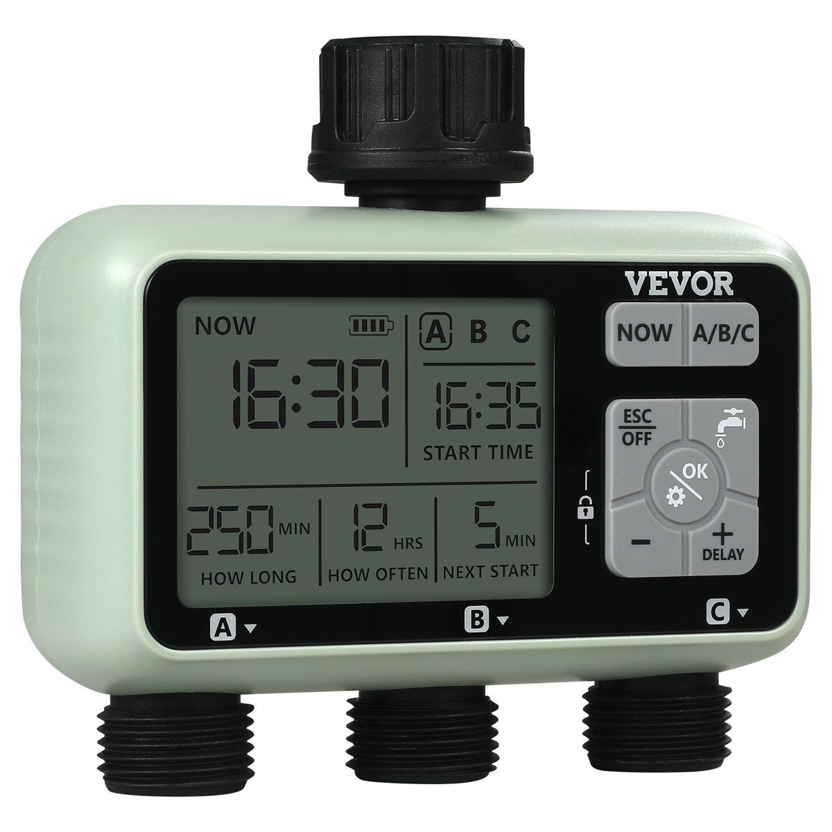 VEVOR Water Timer, 3 Outlets, Hose Watering Sprinkler Timer, With 3 Independent Watering Zone LCD Display Rain Delay Mode Manual Mode 360° Brass Inlet Metal Filter, IPX6 Waterproof For Yard Watering_maomaolike.com
