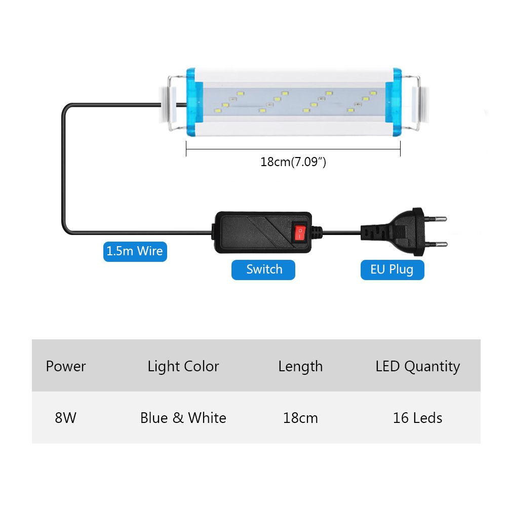 18 28 38 48cm White+blue LEDs Aquarium Lighting Aquatic Plant Light Extensible Waterproof Clip On Lamp For Fish Tank 90-260V_maomaolike.com