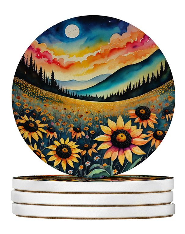 Colorful Black-eyed Susans Large Sandstone Coasters Pack Of 4 Absorbent Round Coasters Decor Gifts For Men Or Women, 4 In, Multicolor_maomaolike.com