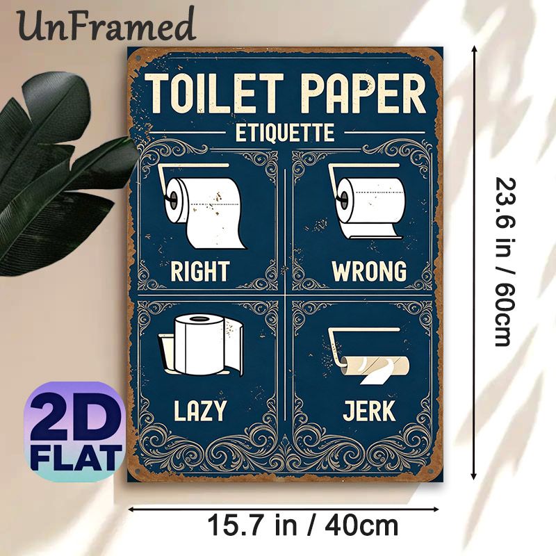 Toilet Paper Etiquette Painting Poster, Vintage Retro Humorous Toilet Guide Poster, Funny Decorative Piece Ideal For Bathroom Spaces_maomaolike.com