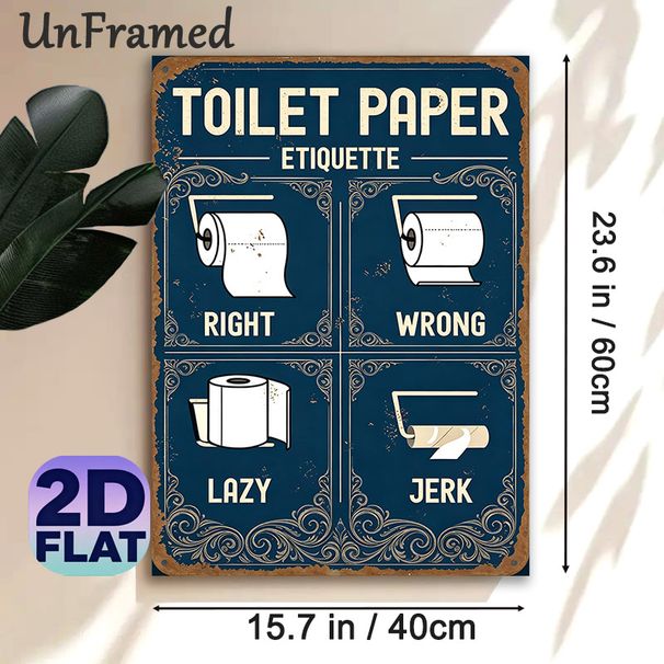 Toilet Paper Etiquette Painting Poster, Vintage Retro Humorous Toilet Guide Poster, Funny Decorative Piece Ideal For Bathroom Spaces_maomaolike.com