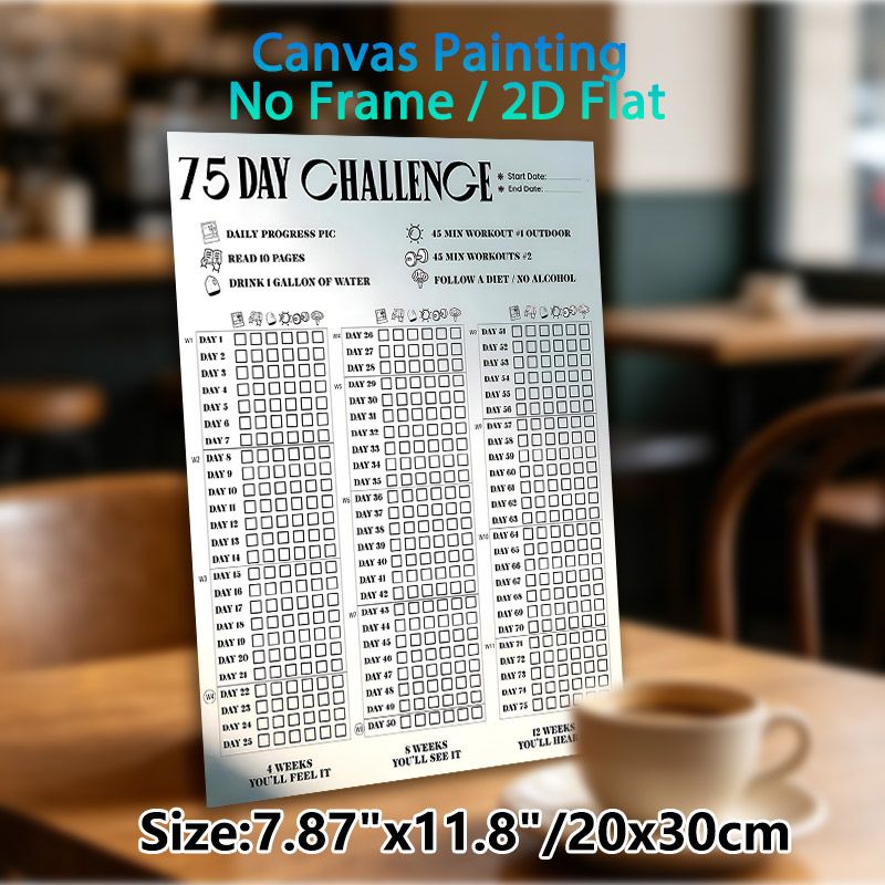 75 Day Challenge Tracking Chart Painting Poster, Clear-structured Daily Goal Tracker Poster, Assists With Recording Fitness & Self-improvement_maomaolike.com
