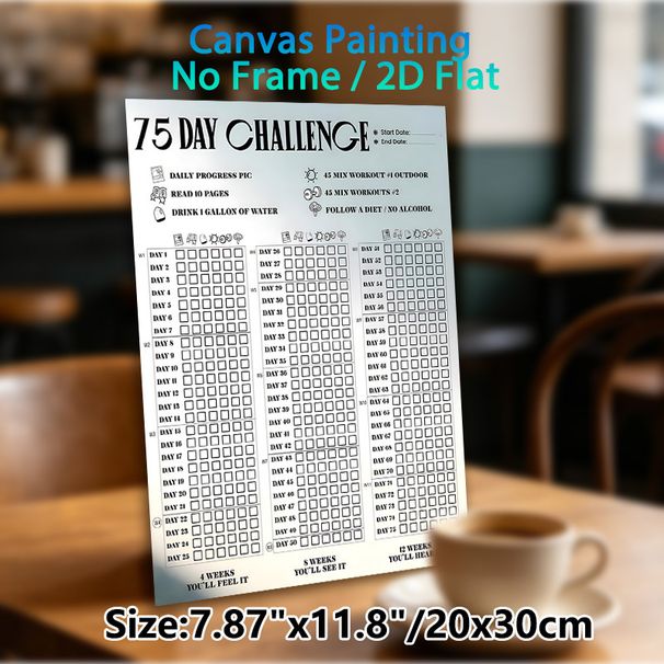 75 Day Challenge Tracking Chart Painting Poster, Clear-structured Daily Goal Tracker Poster, Assists With Recording Fitness & Self-improvement_maomaolike.com