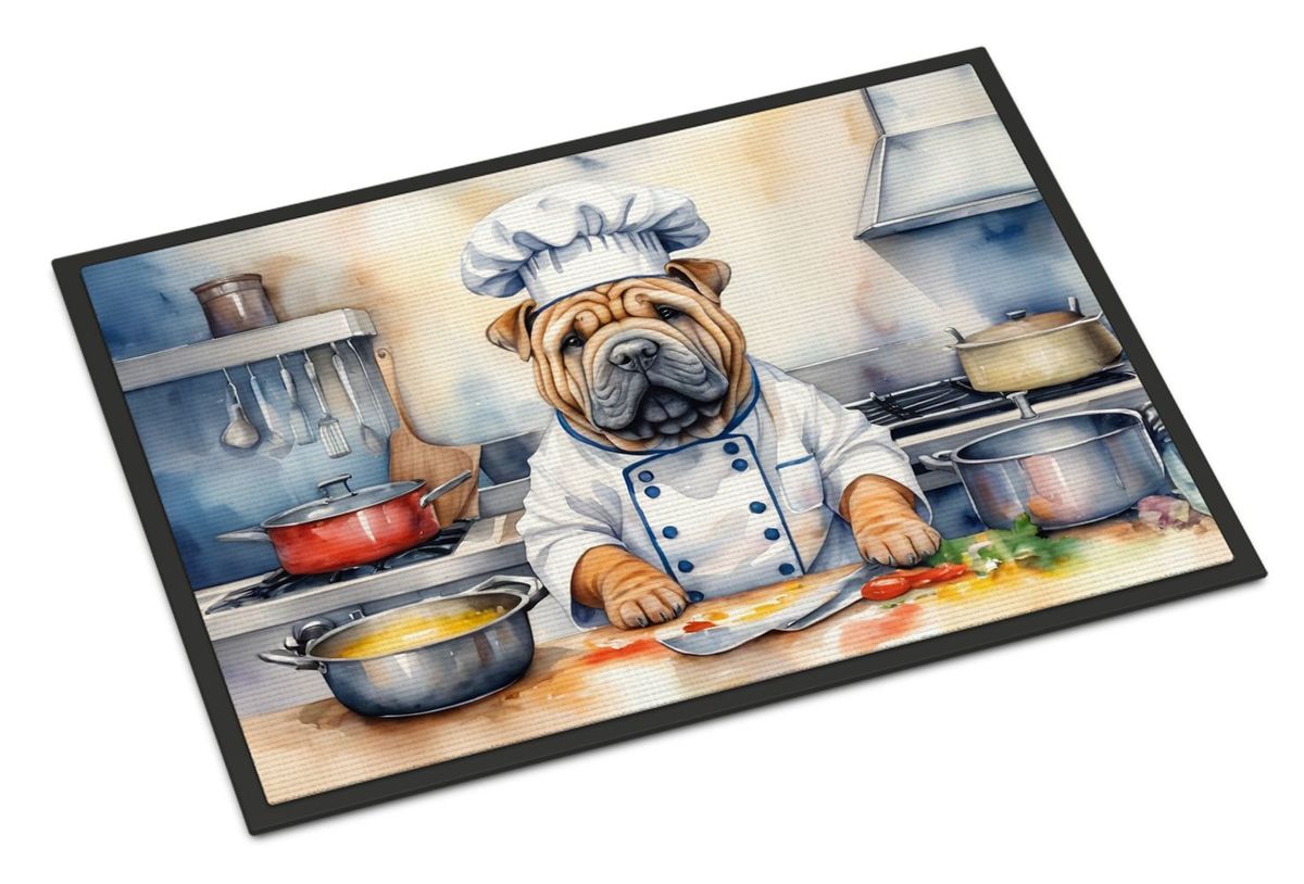 Shar Pei The Chef Doormat Front Door Mat Indoor Outdoor Rugs For Entryway, Non Slip Washable Low Pile, 24H X 36W_maomaolike.com